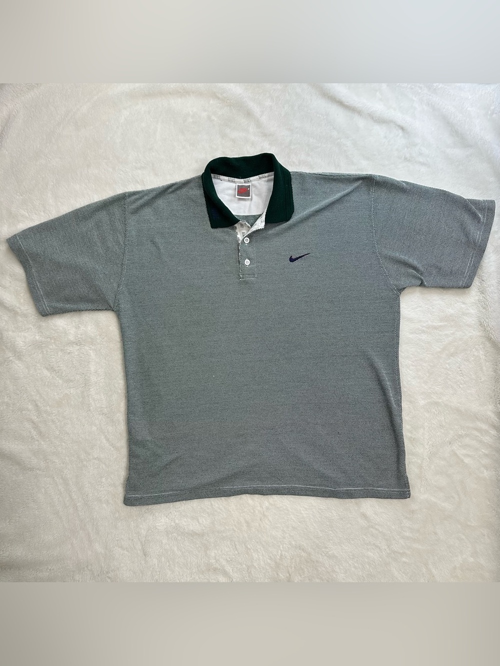 Vintage 90s Nike Grey Tag Micro Pique Polo Shirt Forest Green Collar XL/L